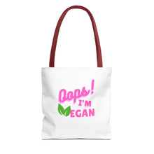 Load image into Gallery viewer, Oops I&#39;m Vegan&quot; Breast Cancer Awareness Tote Bag