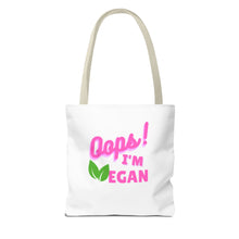 Load image into Gallery viewer, Oops I&#39;m Vegan&quot; Breast Cancer Awareness Tote Bag