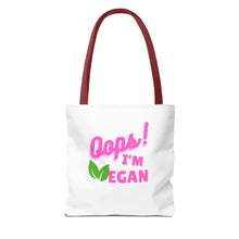 Load image into Gallery viewer, Oops I&#39;m Vegan&quot; Breast Cancer Awareness Tote Bag