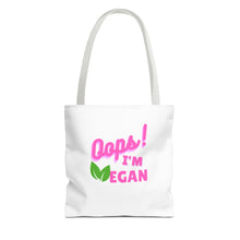 Load image into Gallery viewer, Oops I&#39;m Vegan&quot; Breast Cancer Awareness Tote Bag