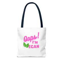 Load image into Gallery viewer, Oops I&#39;m Vegan&quot; Breast Cancer Awareness Tote Bag