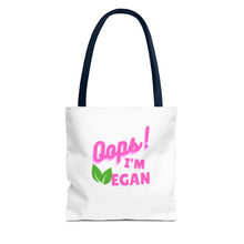 Load image into Gallery viewer, Oops I&#39;m Vegan&quot; Breast Cancer Awareness Tote Bag